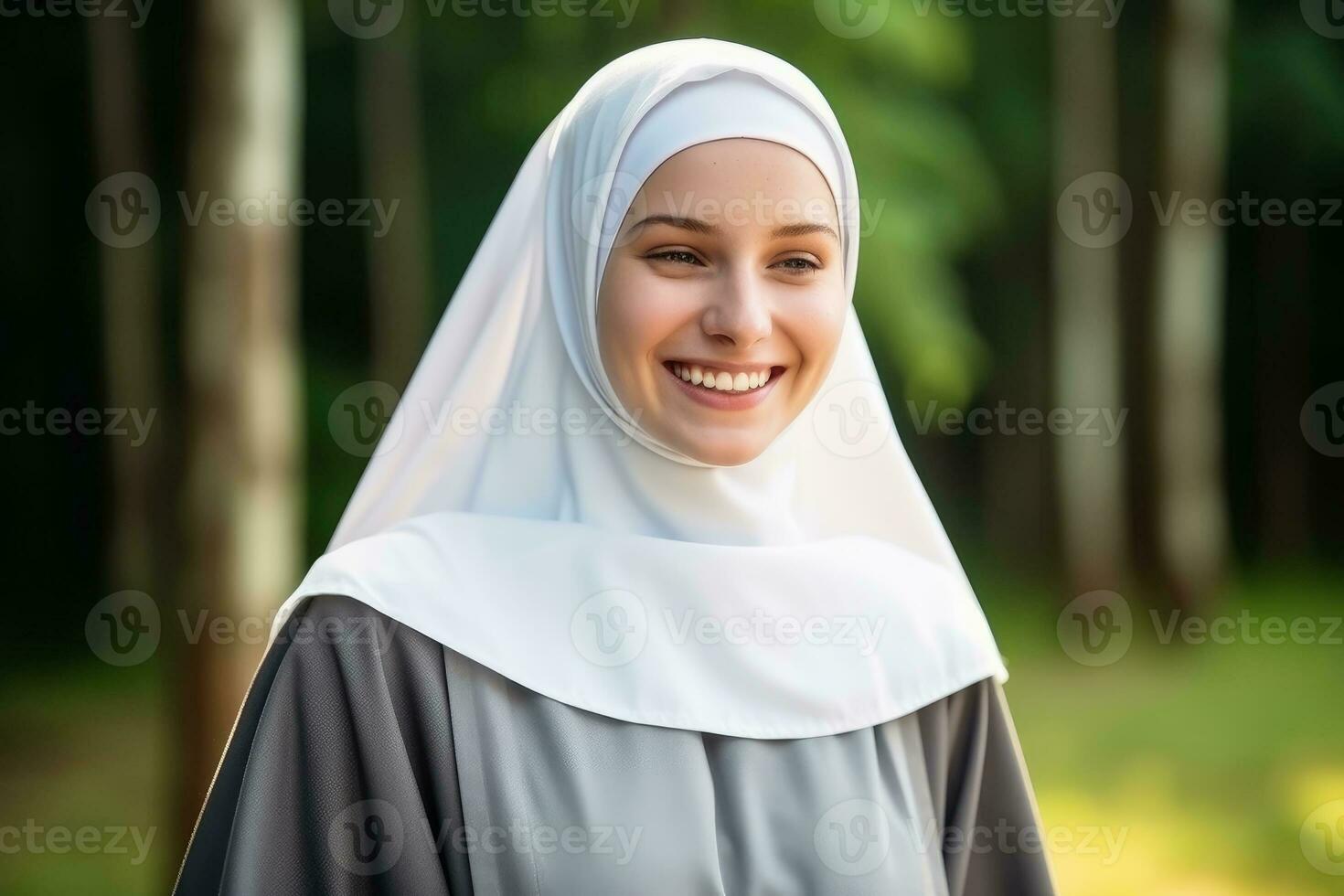 AI generated A cheerful nun in close up portrait. AI generated photo
