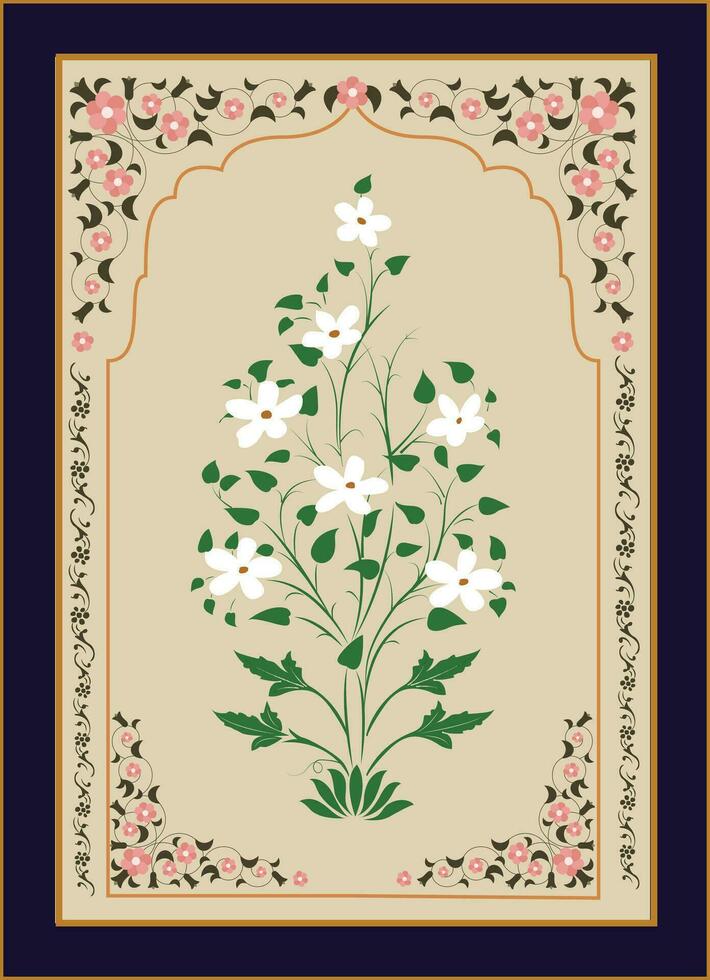 Mughal Traditional colourful arch gate vector pattern, seamless Indian mughal flower motif, Beautiful Mughal Border With Supporting Borders For Digital Prints,