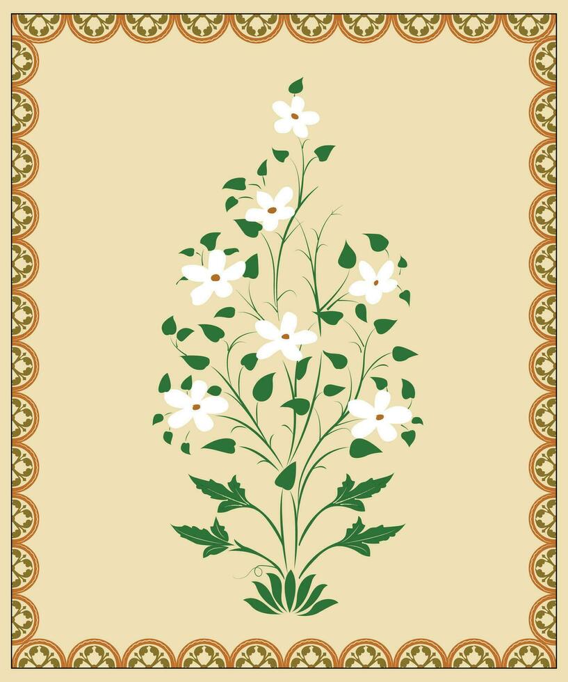 Mughal Traditional colourful arch gate vector pattern, seamless Indian mughal flower motif, Beautiful Mughal Border With Supporting Borders For Digital Prints,