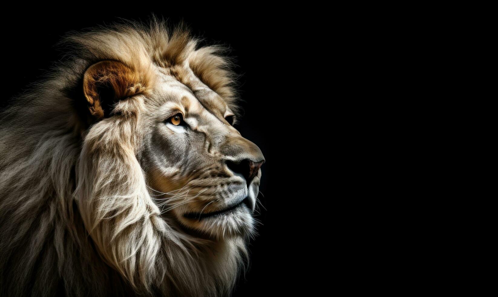 AI generated black background with white lion photo