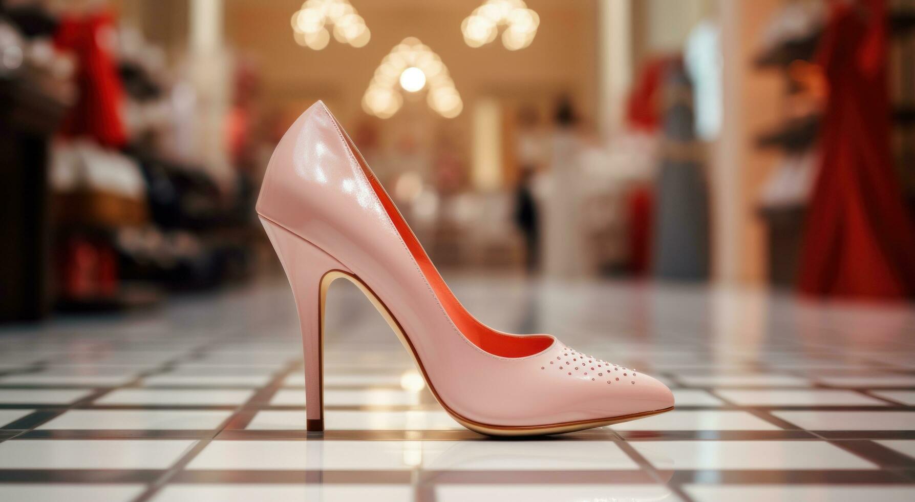 AI generated an individual high heel shoe standing in a fashion store photo