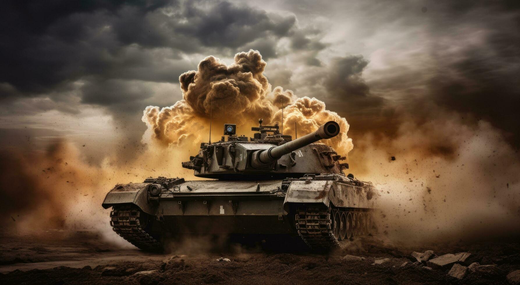 AI generated an army tank with smoke coming out of it photo