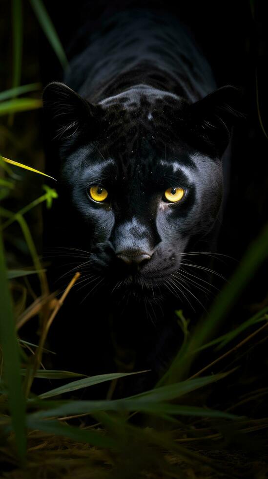 AI generated A sleek and powerful black panther prowls through the underbrush photo