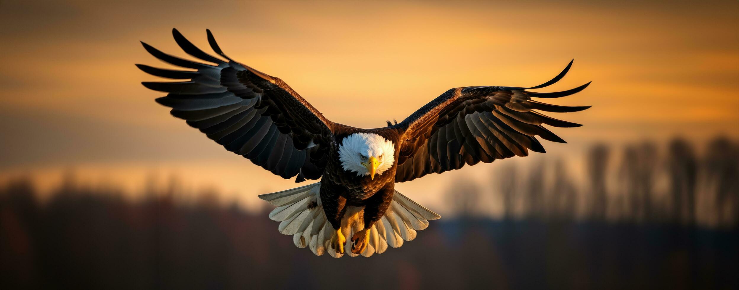 AI generated A majestic eagle soaring through the sky, with its powerful wings extended photo