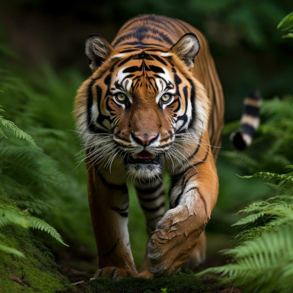 AI generated A majestic Bengal tiger, with its striking orange-and-black coat photo