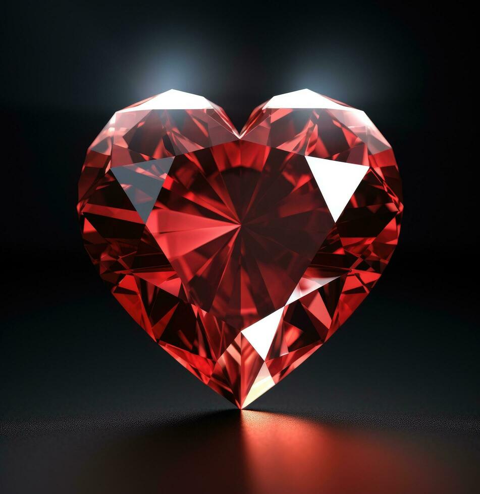 AI generated a heart shaped ruby diamond on a black background photo