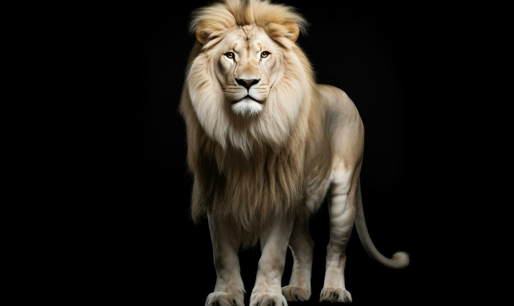 AI generated a lion with long hair is standing on a dark background photo