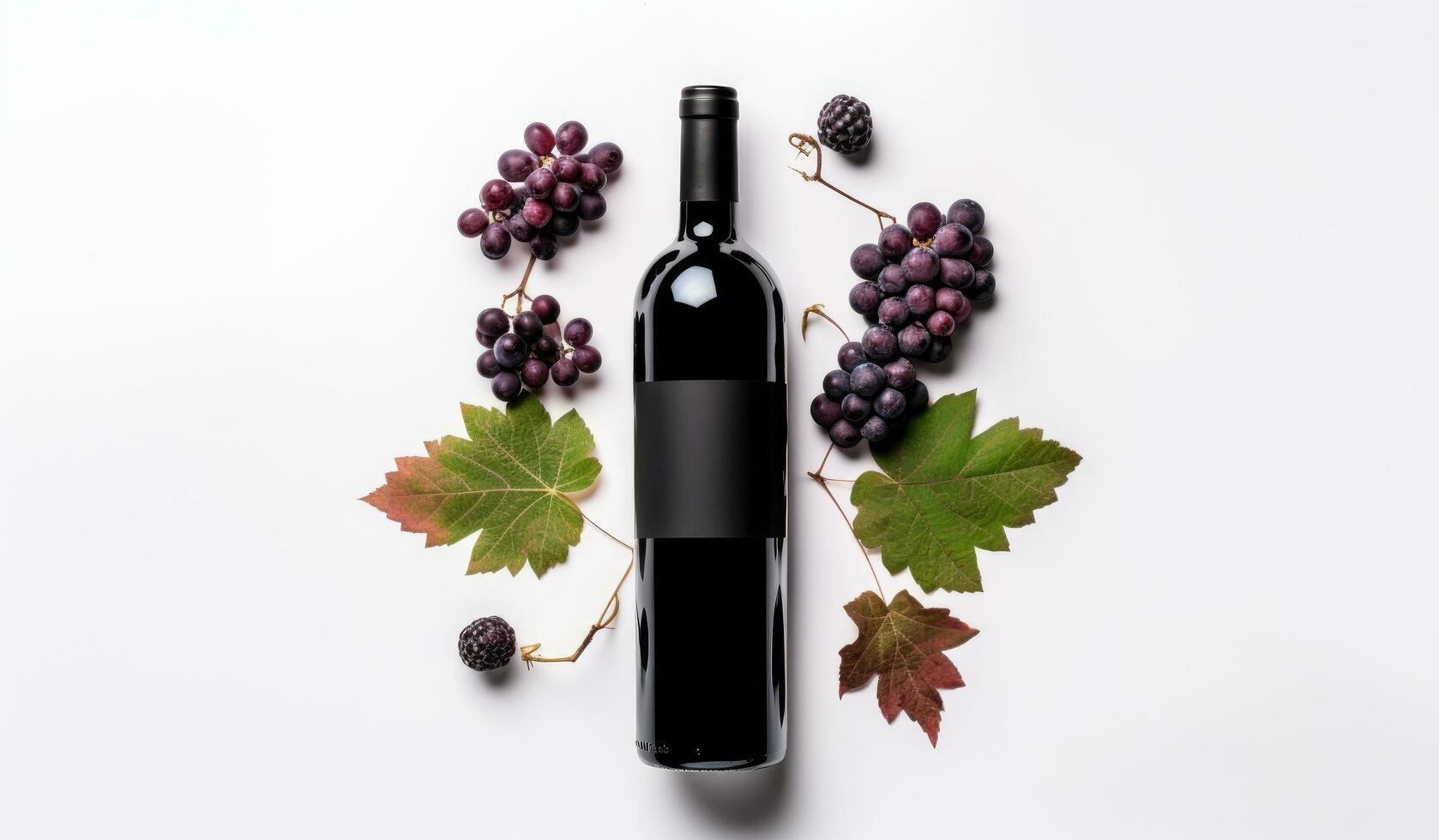 AI generated a bottle of red wine and autumn leaves photo