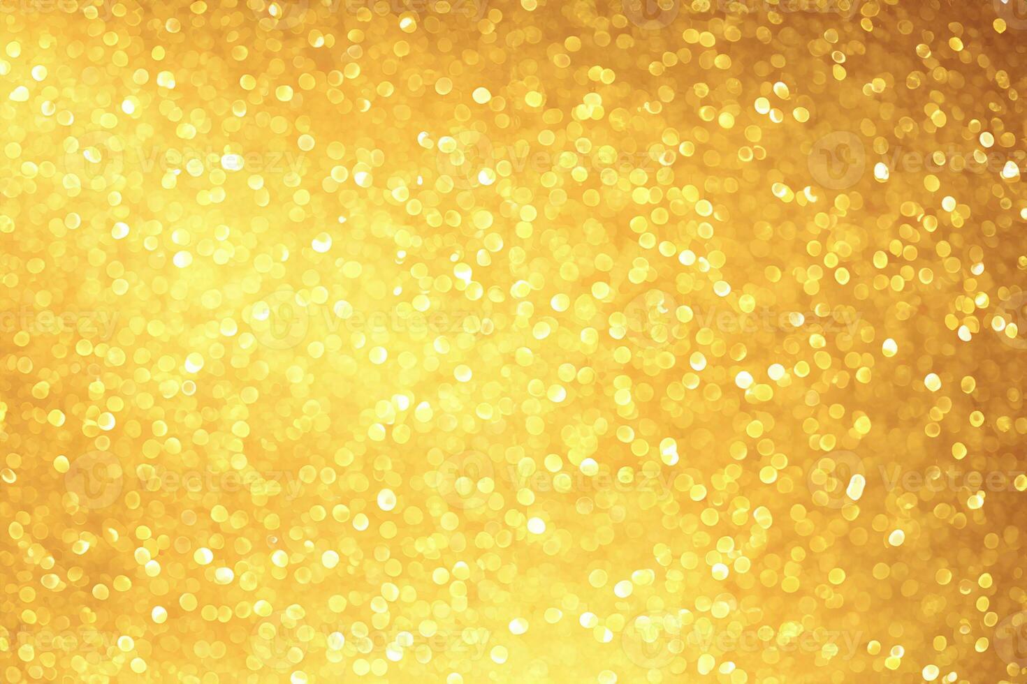 Golden sparkle glitters with bokeh effect and selectieve focus. Festive background with bright gold lights, champagne bubble. Christmas mood concept. Copy space, close up, texture, top view. photo