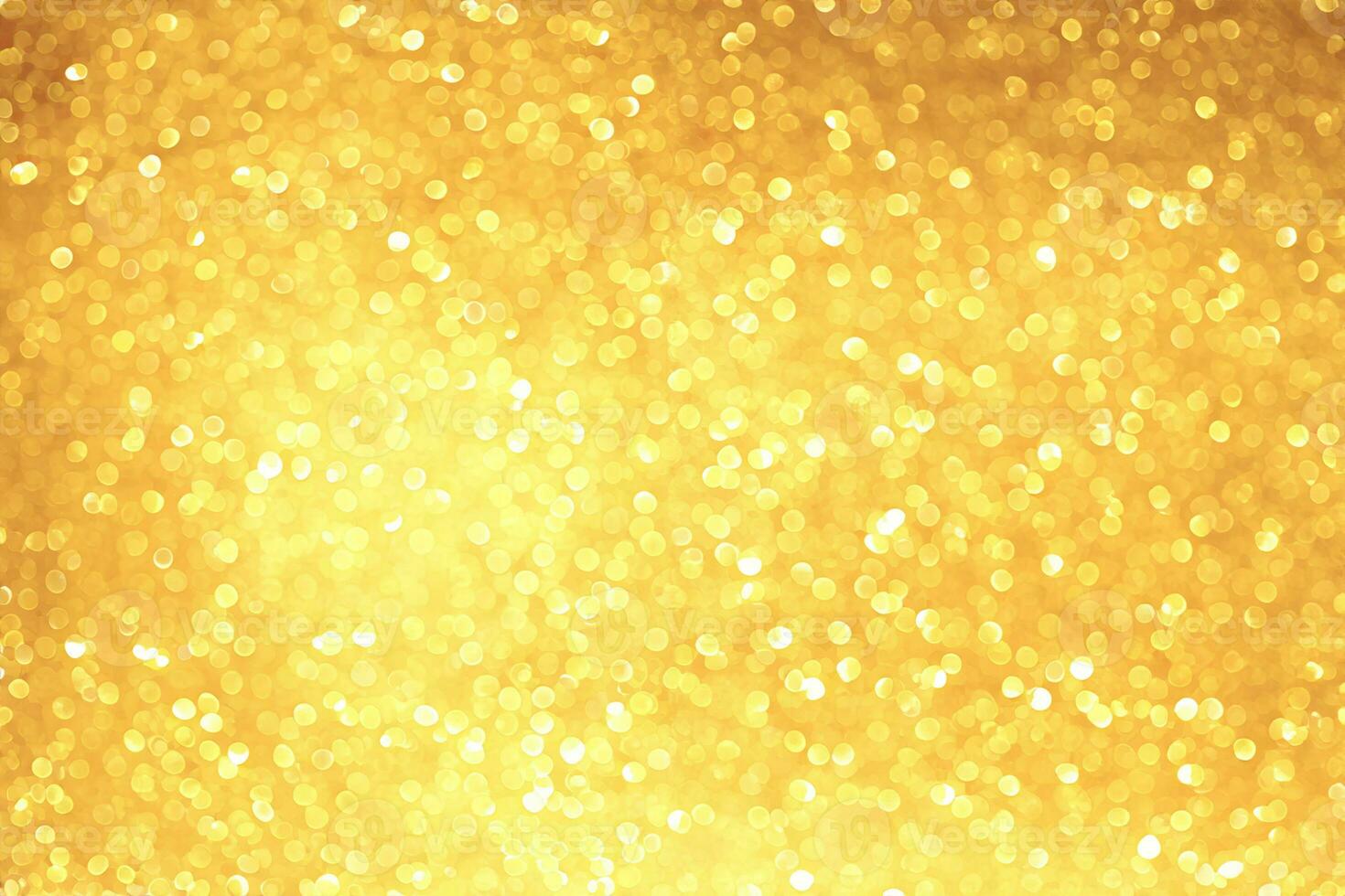 Golden sparkle glitters with bokeh effect and selectieve focus. Festive background with bright gold lights, champagne bubble. Christmas mood concept. Copy space, close up, texture, top view. photo