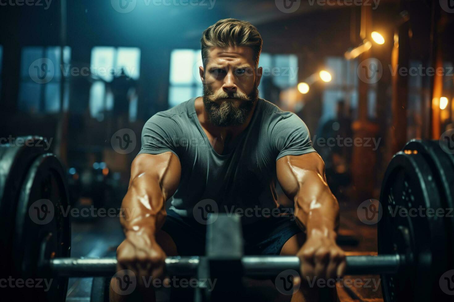 AI generated A Man working out in a gym with modern machine. Generative Ai. photo
