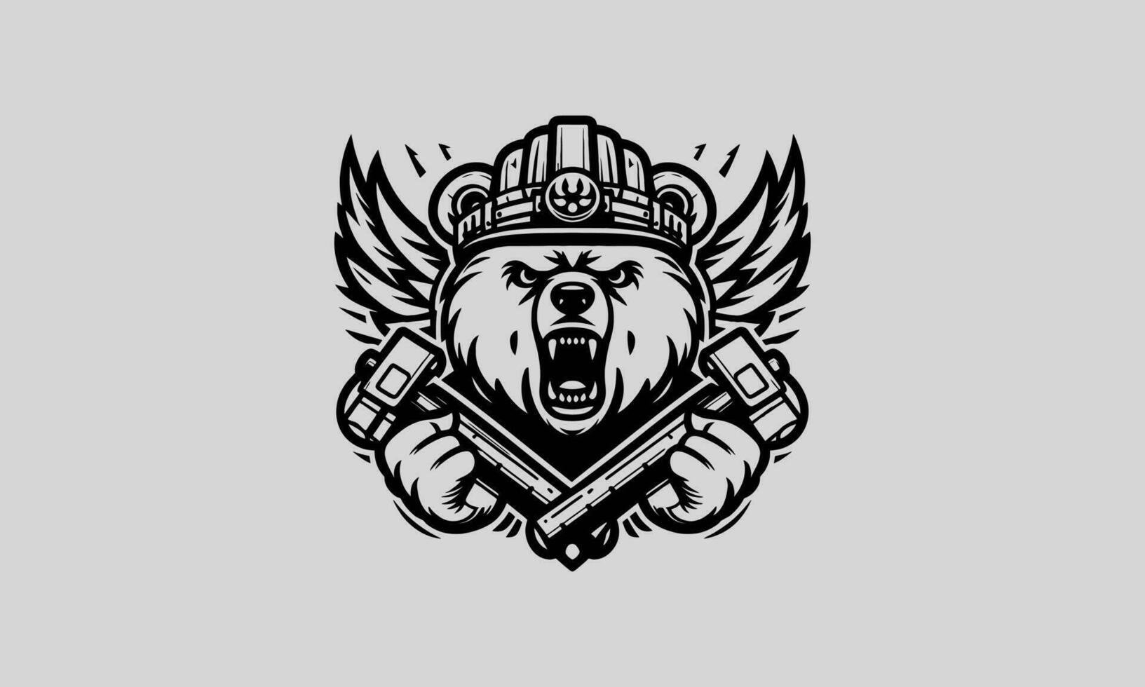 head bear with helmet vector outline design