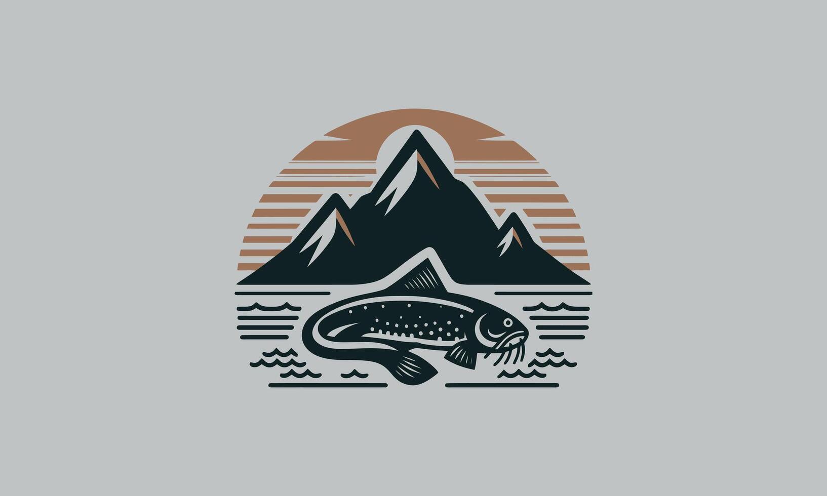 catfish on mountain vector illustration logo design