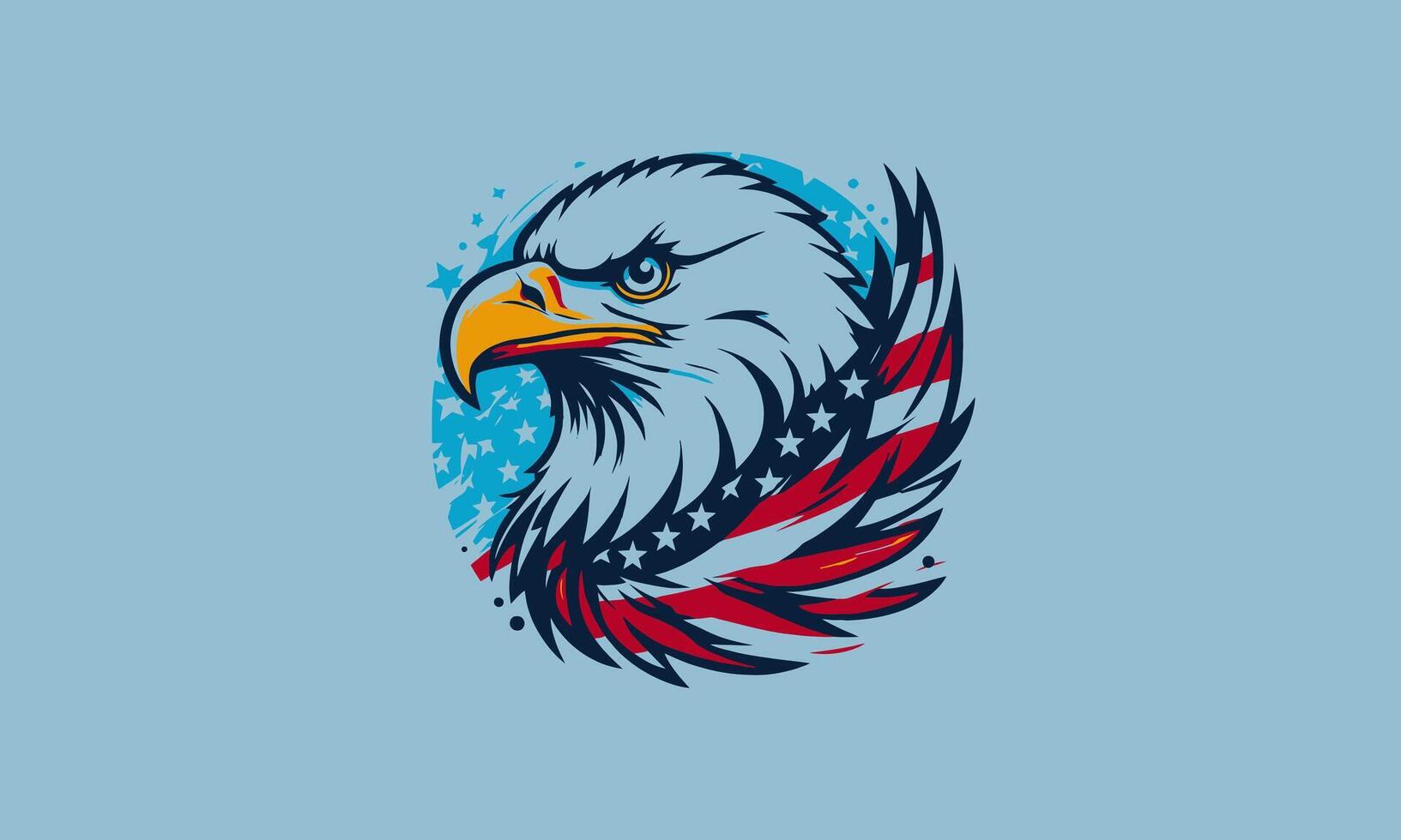 head eagle with flag american vector flat design