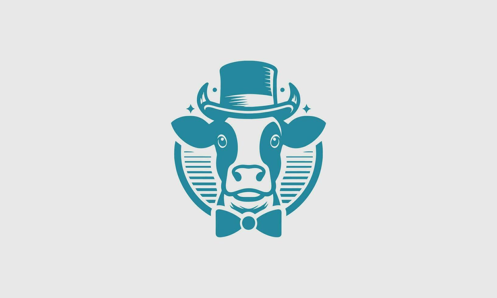 head cow wearing top hat vector flat design