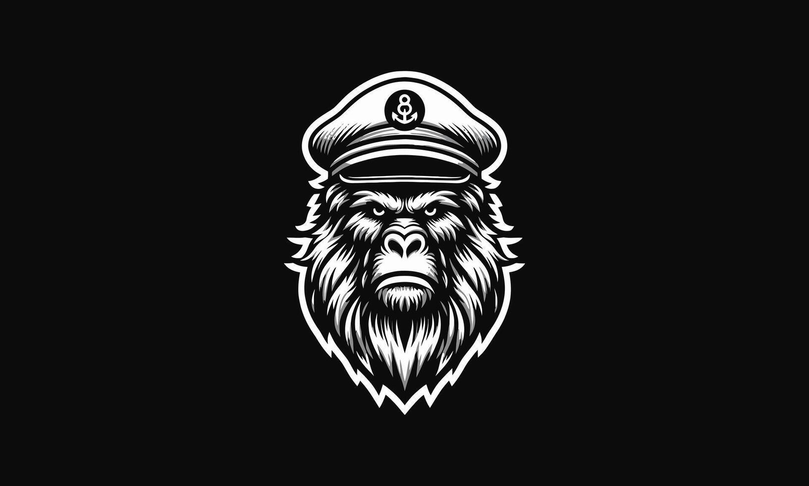 head monkey wearing captain hat vector logo design