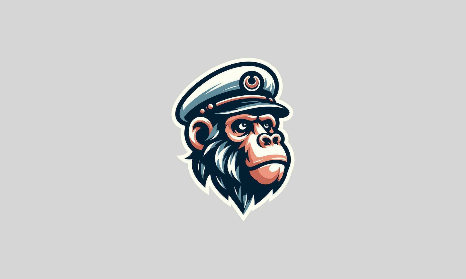 head monkey wearing captain hat vector logo design