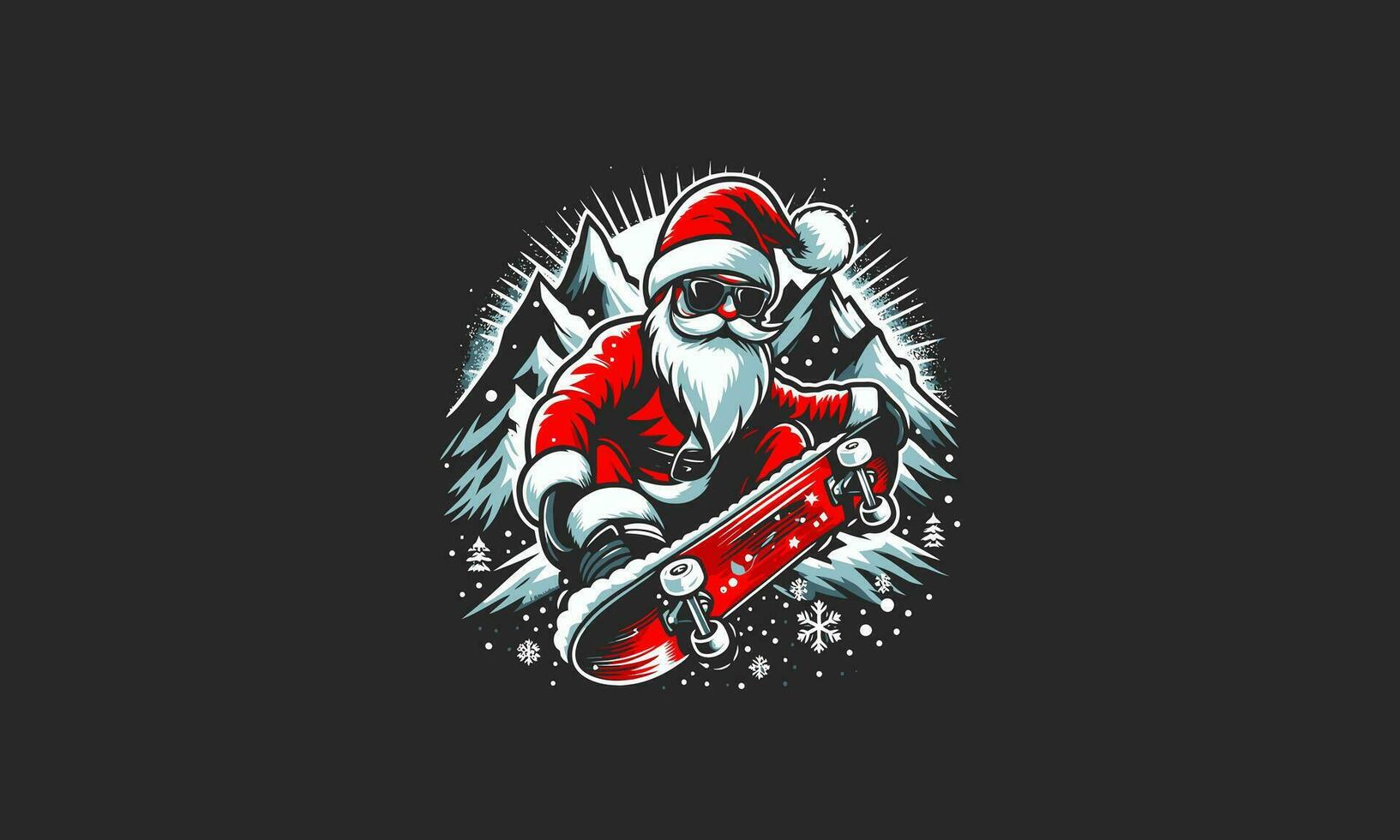 santa playing skateboard on mountain vector flat design