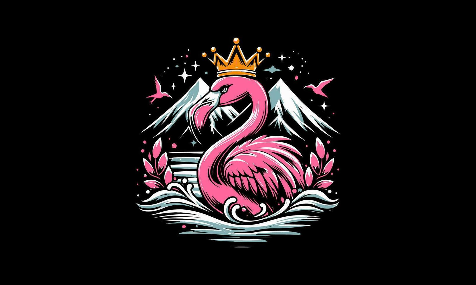 flamingo wearing crown on mountain vector illustration design