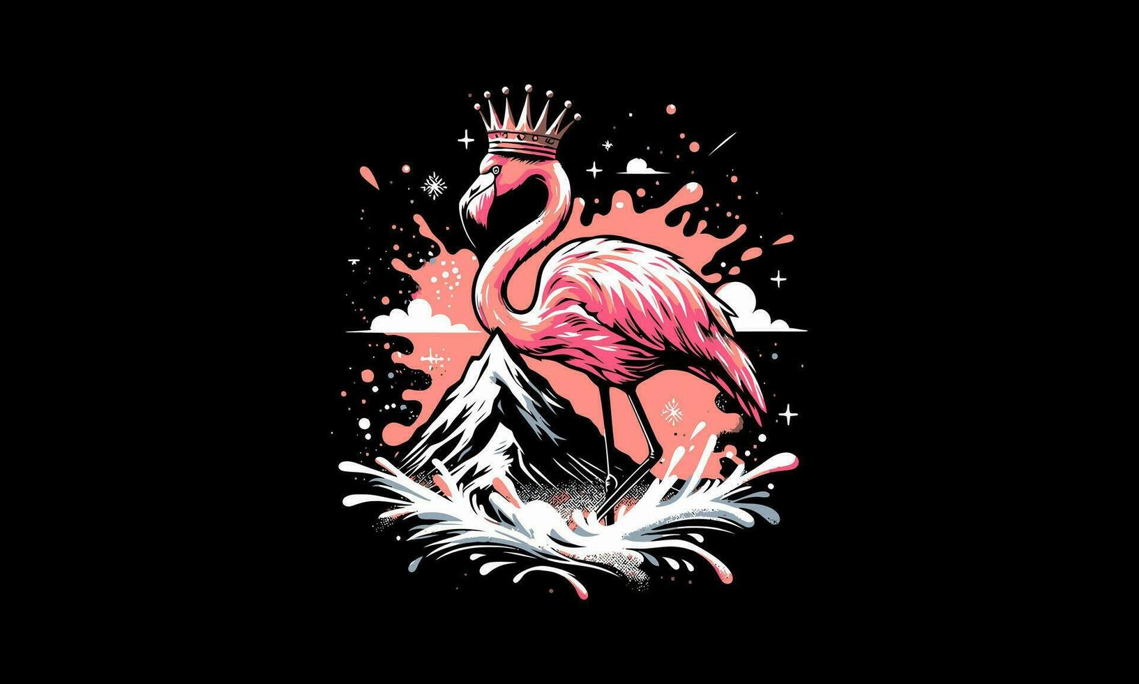 flamingo wearing crown on mountain vector design