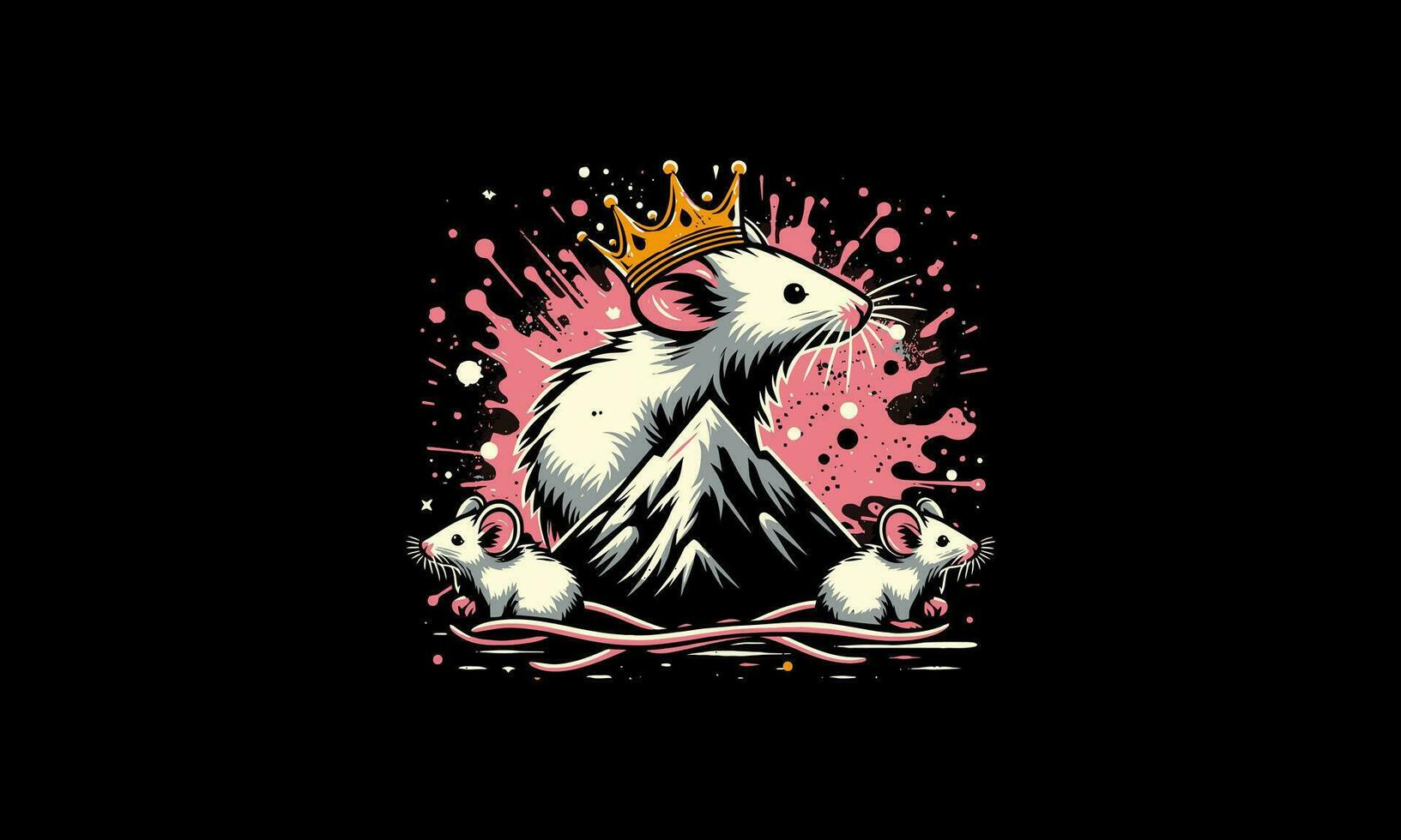 mouse wearing crown on mountain vector artwork design