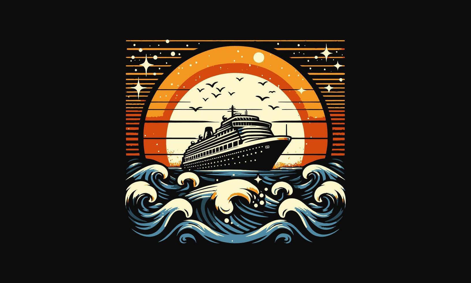 big ship on sea sunset vector artwork flat design