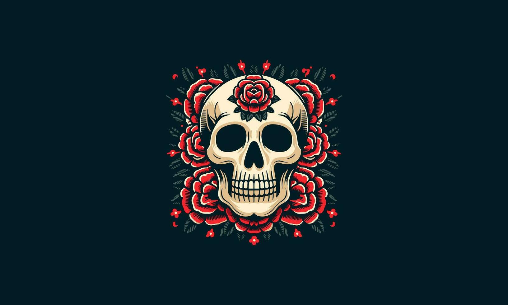 head skull with red rose vector flat design