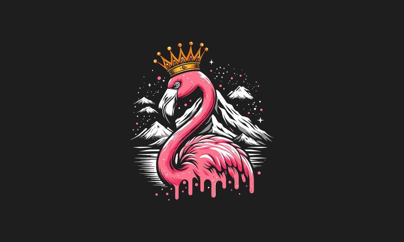 flamingo wearing crown on mountain vector logo design