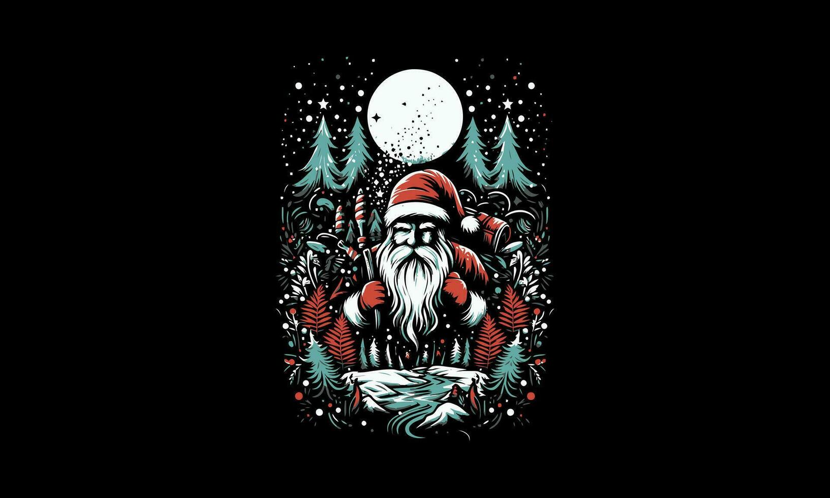 Papa Noel en bosque vector ilustración obra de arte diseño