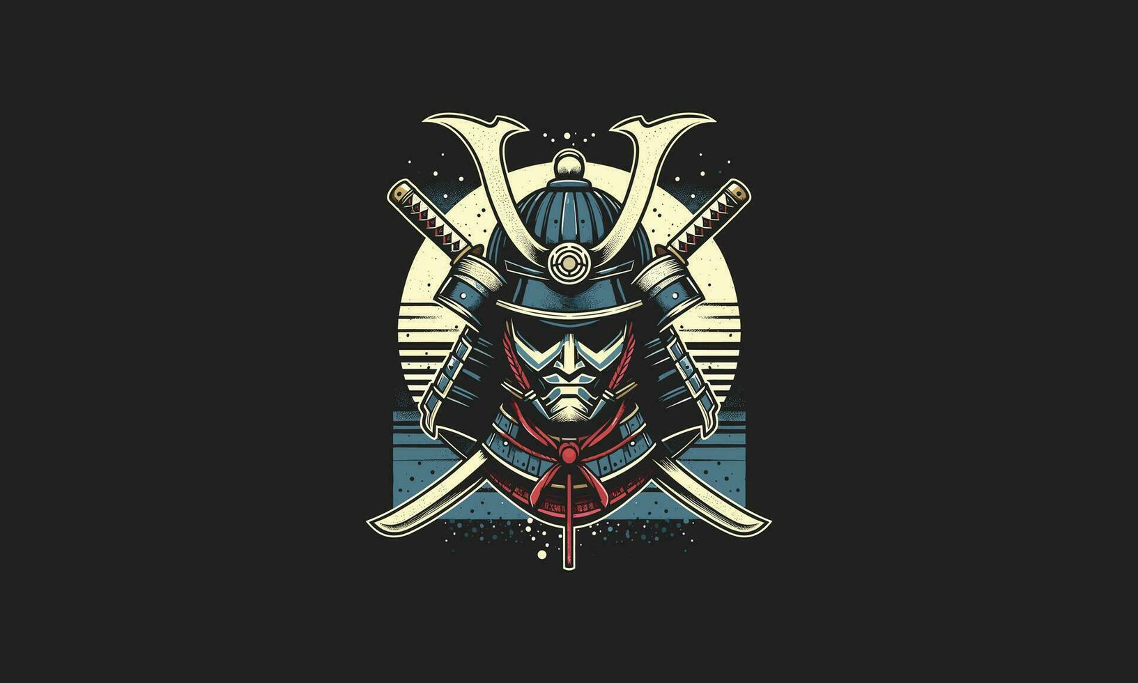 samurai y con katana montaña antecedentes vector plano diseño