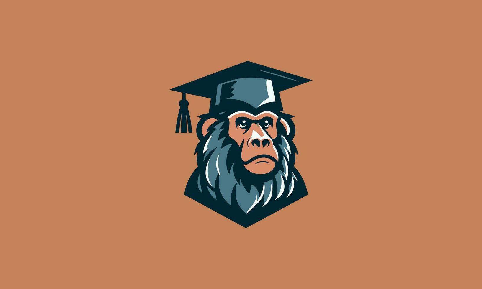 cabeza babuino vistiendo graduado sombrero vector logo diseño