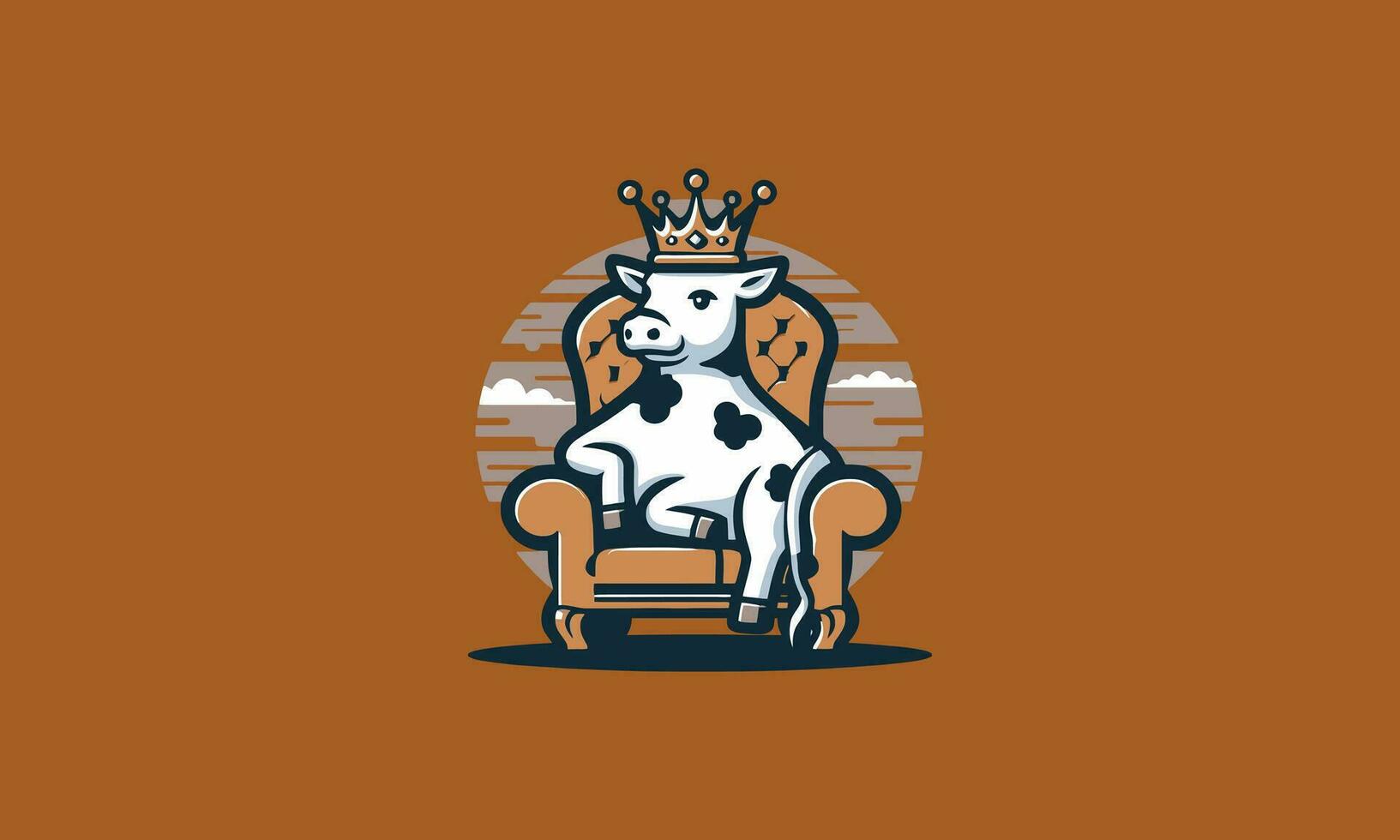 white cow shit on king chair vector mascot design