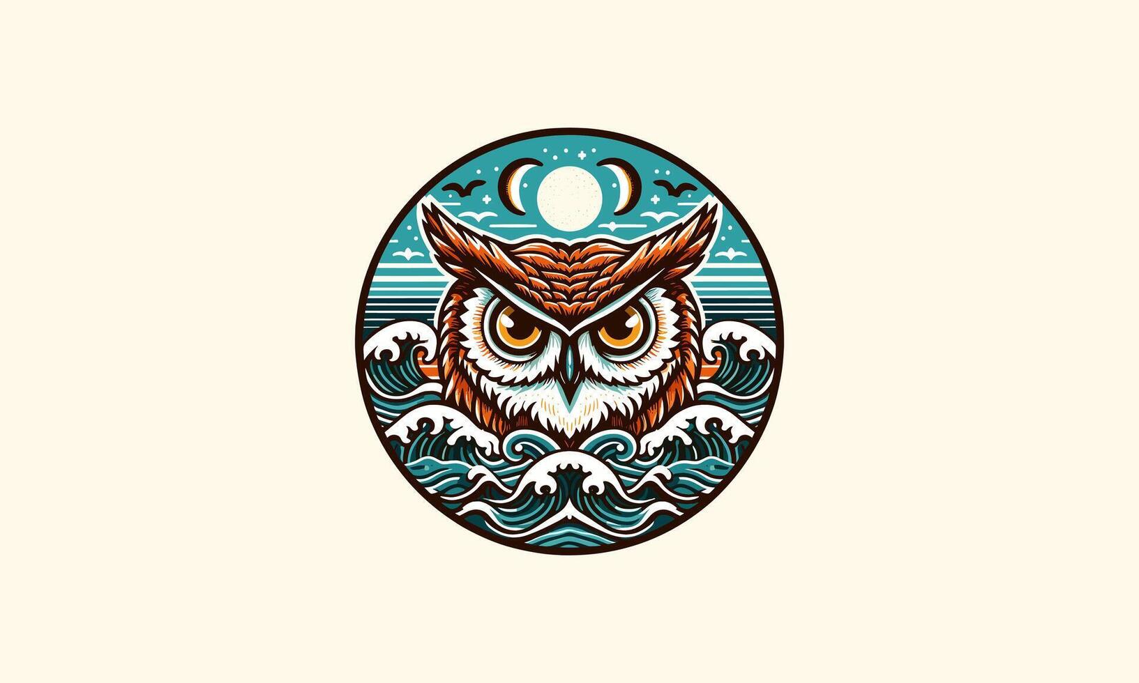 head owl on sea vector illustration logo design