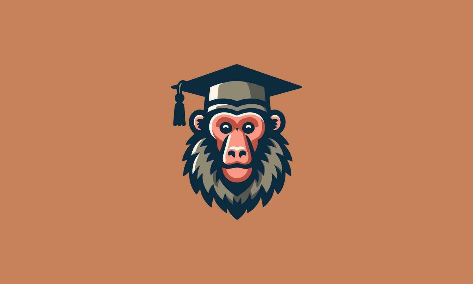 cabeza babuino vistiendo graduado sombrero vector logo diseño