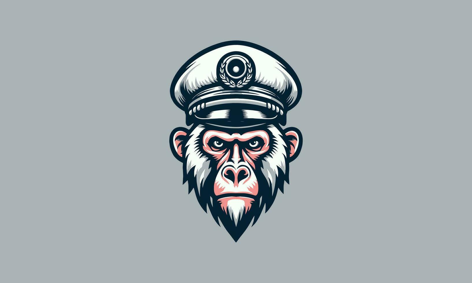 head baboon wearing captain hat vector flat design