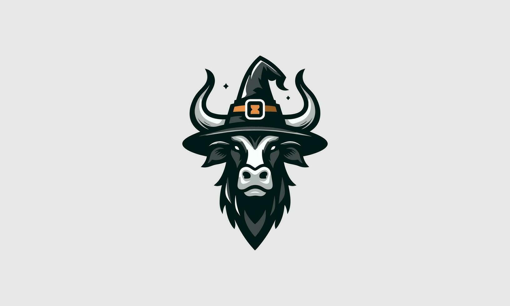 head cow wearing witch hat vector logo design