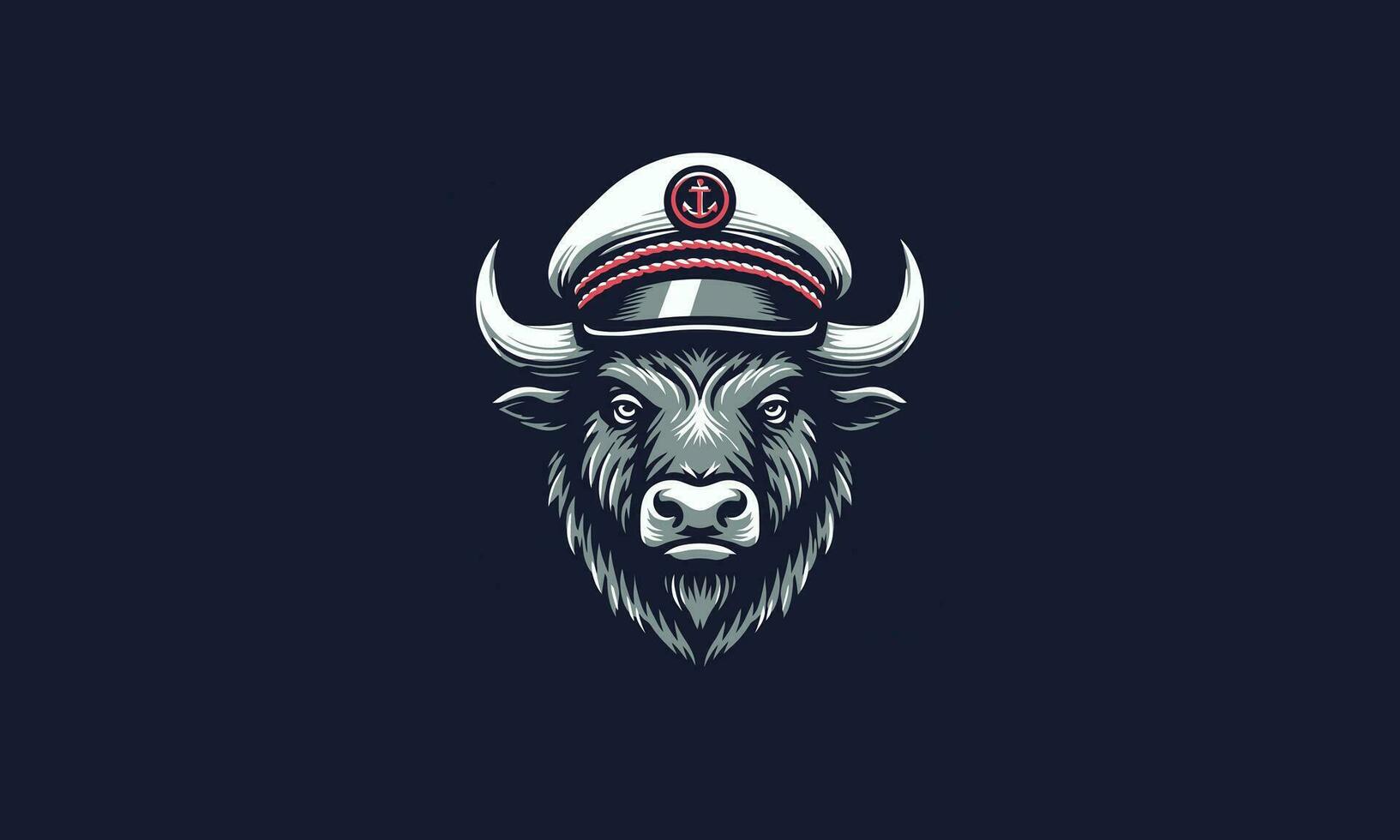 bull wearing captain hat vector mascot design
