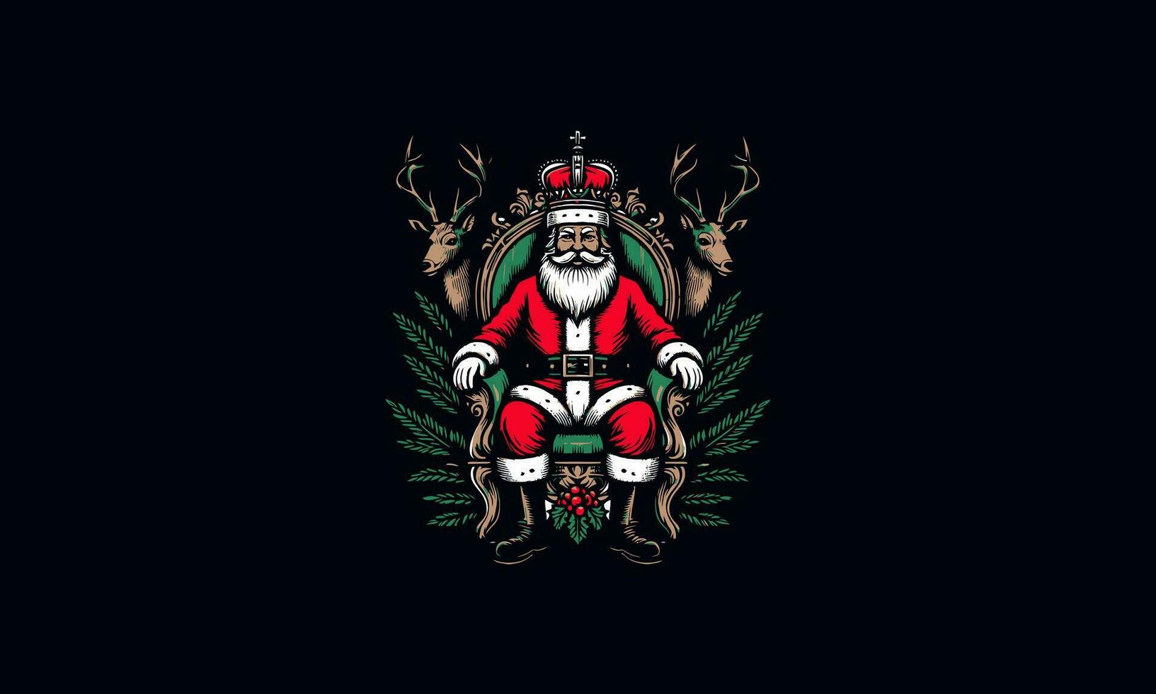 Papa Noel mierda en silla Rey vector plano diseño
