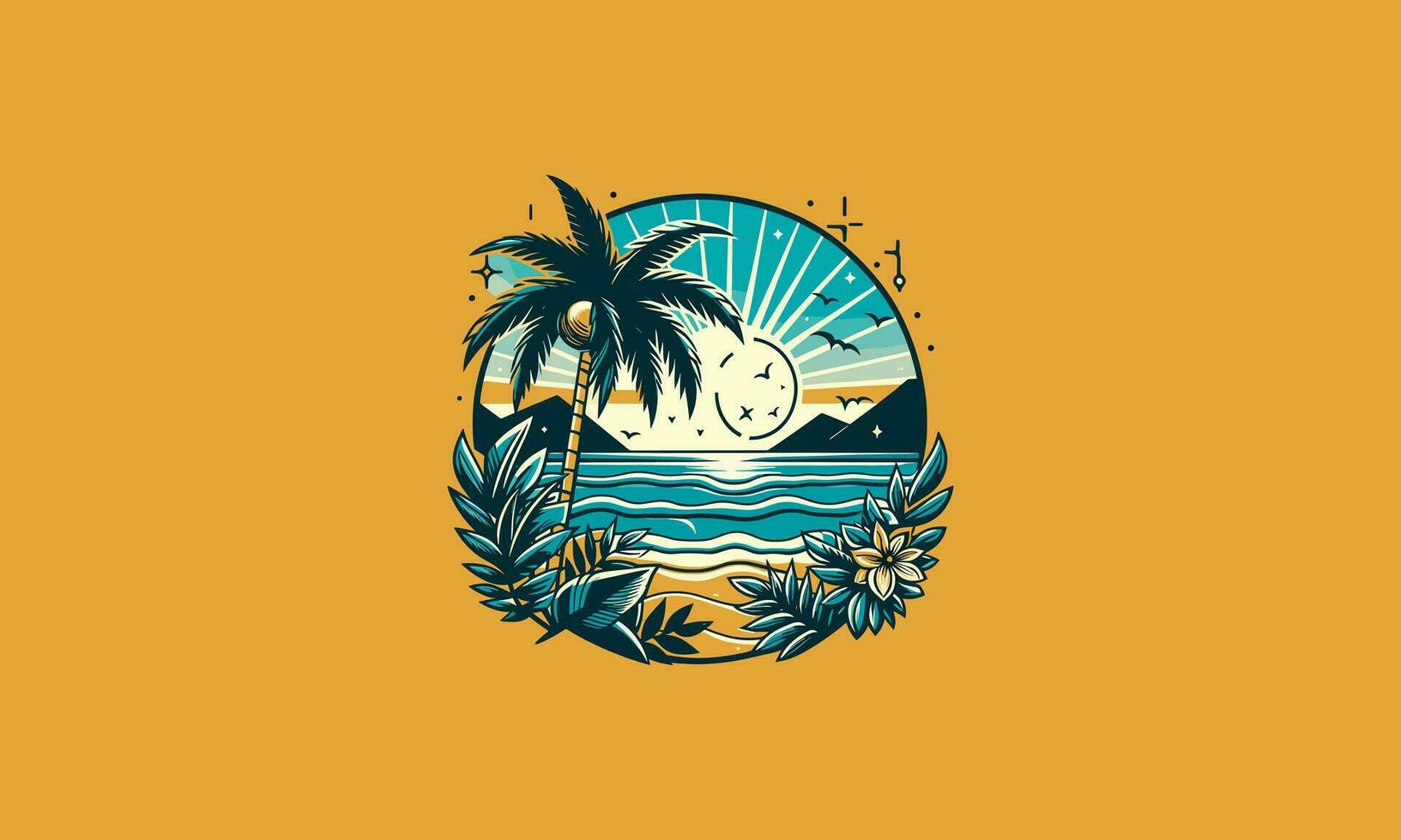 view beautiful sea with palm sunset vector flat design