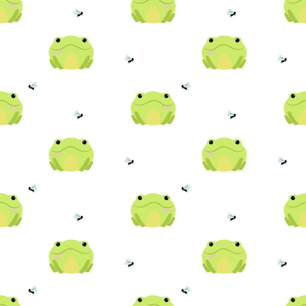 Seamless pattern with cute frog with insects. vector