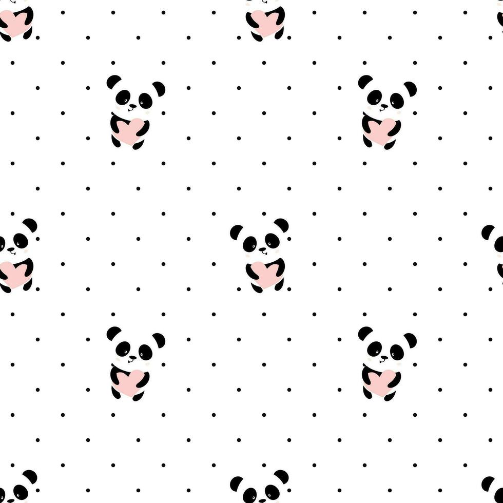 Seamless pattern with cute panda with pink hqert. Perfect for wallpaper, gift paper, template fill, fabric vector