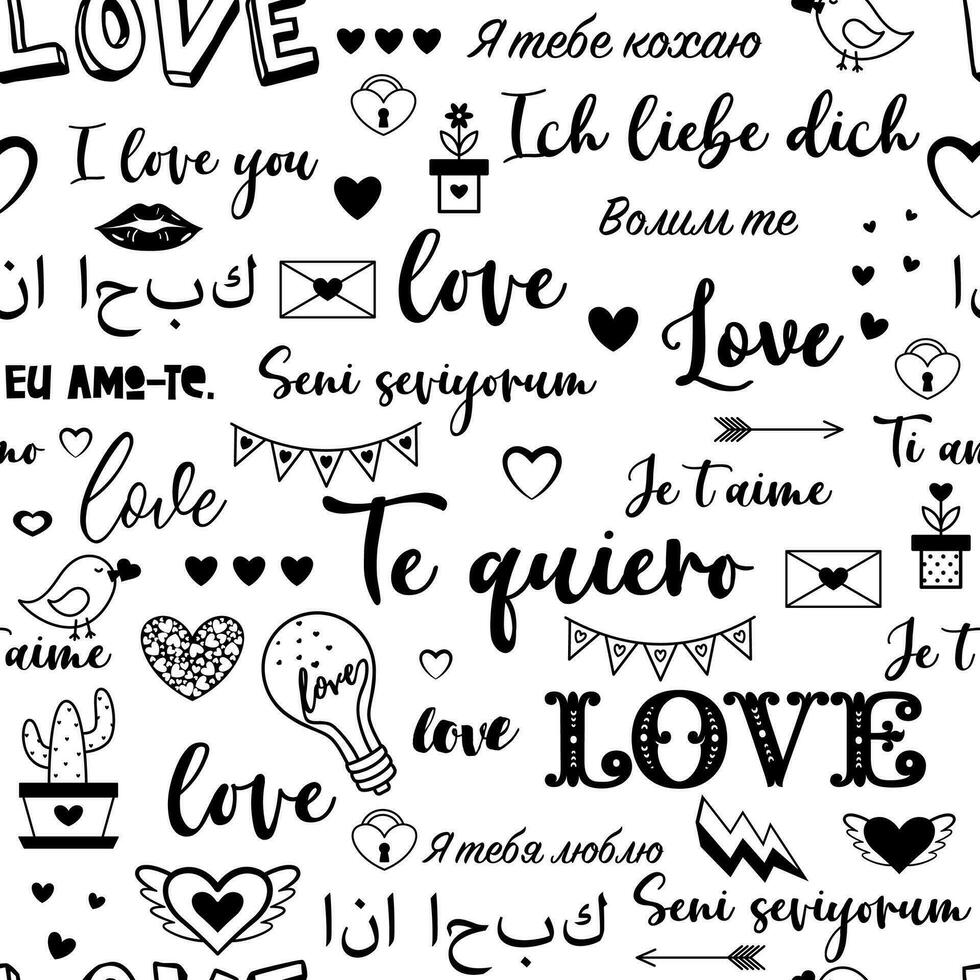 I love you in different languages seamless pattern vector