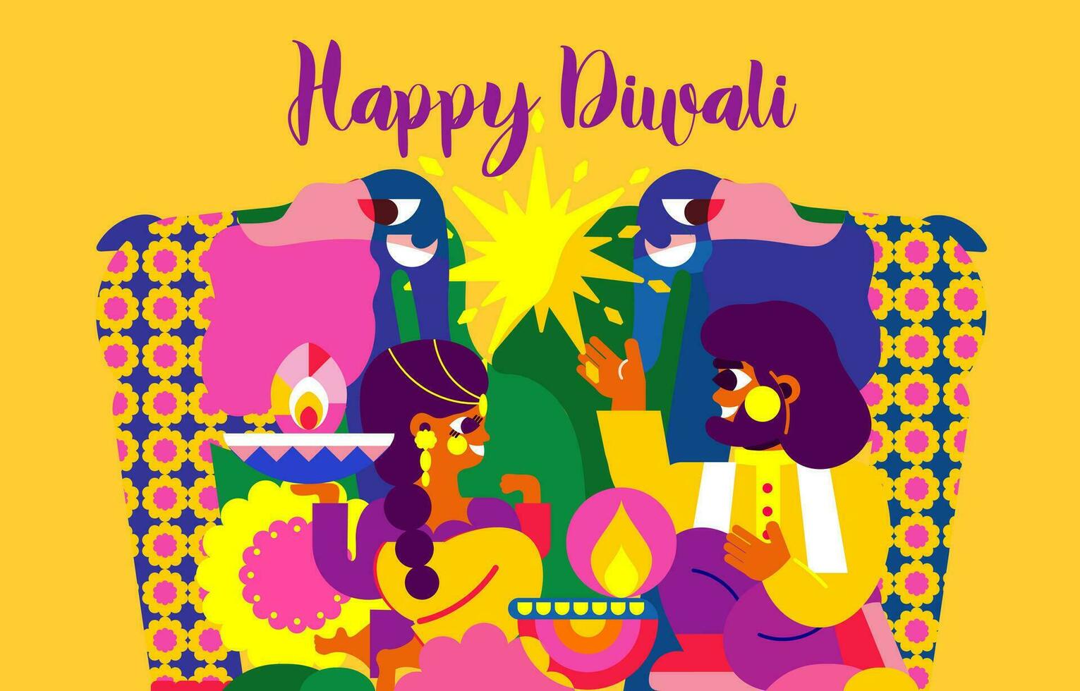 Immerse yourself in the Diwali celebrations with this modern banner illustration. vector