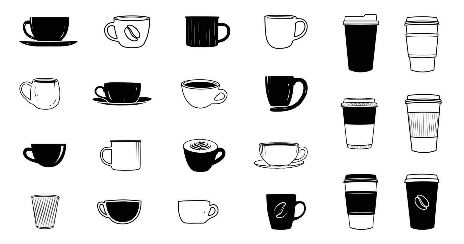 Coffee cup and paper coffee cup silhouette vector