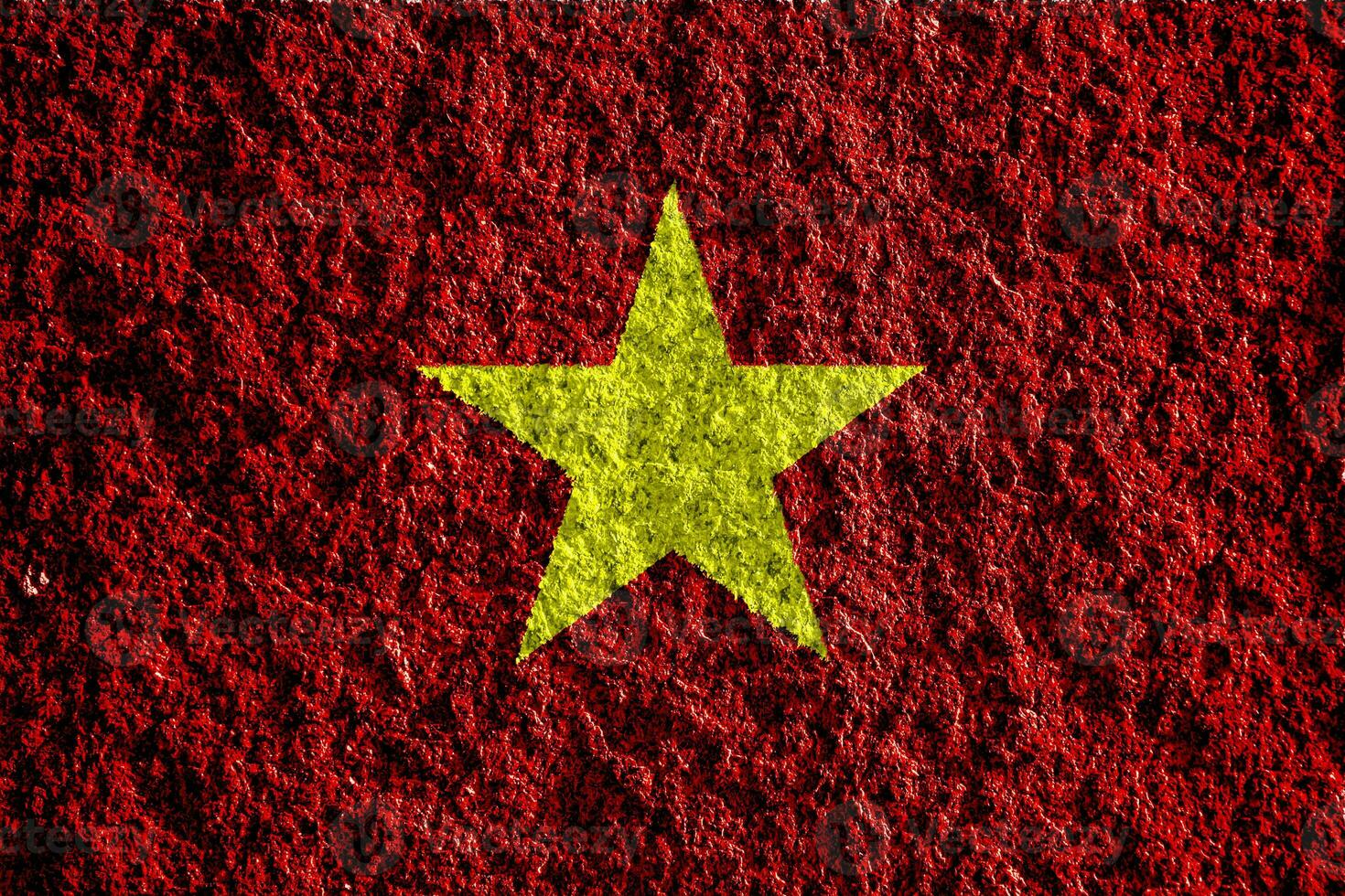 Flag of Socialist Republic of Vietnam on a textured background. Concept collage. photo