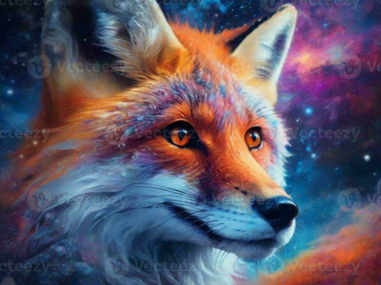 AI Generated portrait of cosmic fire nine tail fox, dynamic posture, realistic texture detailing, unrealistic, natural vibrant lighting photo