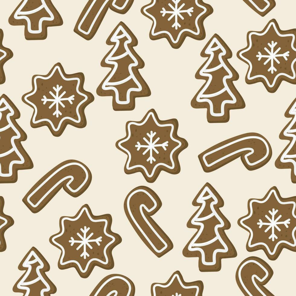 Seamless pattern with hand drawn gingerbread cookies. Background with traditional Christmas pastries. Winter doodles vector