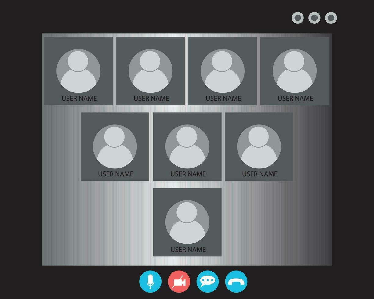 Video Call screen template. Video call Interface for social communication app. Video conference. Mockup Videoconferencing and online meeting workspace vector page