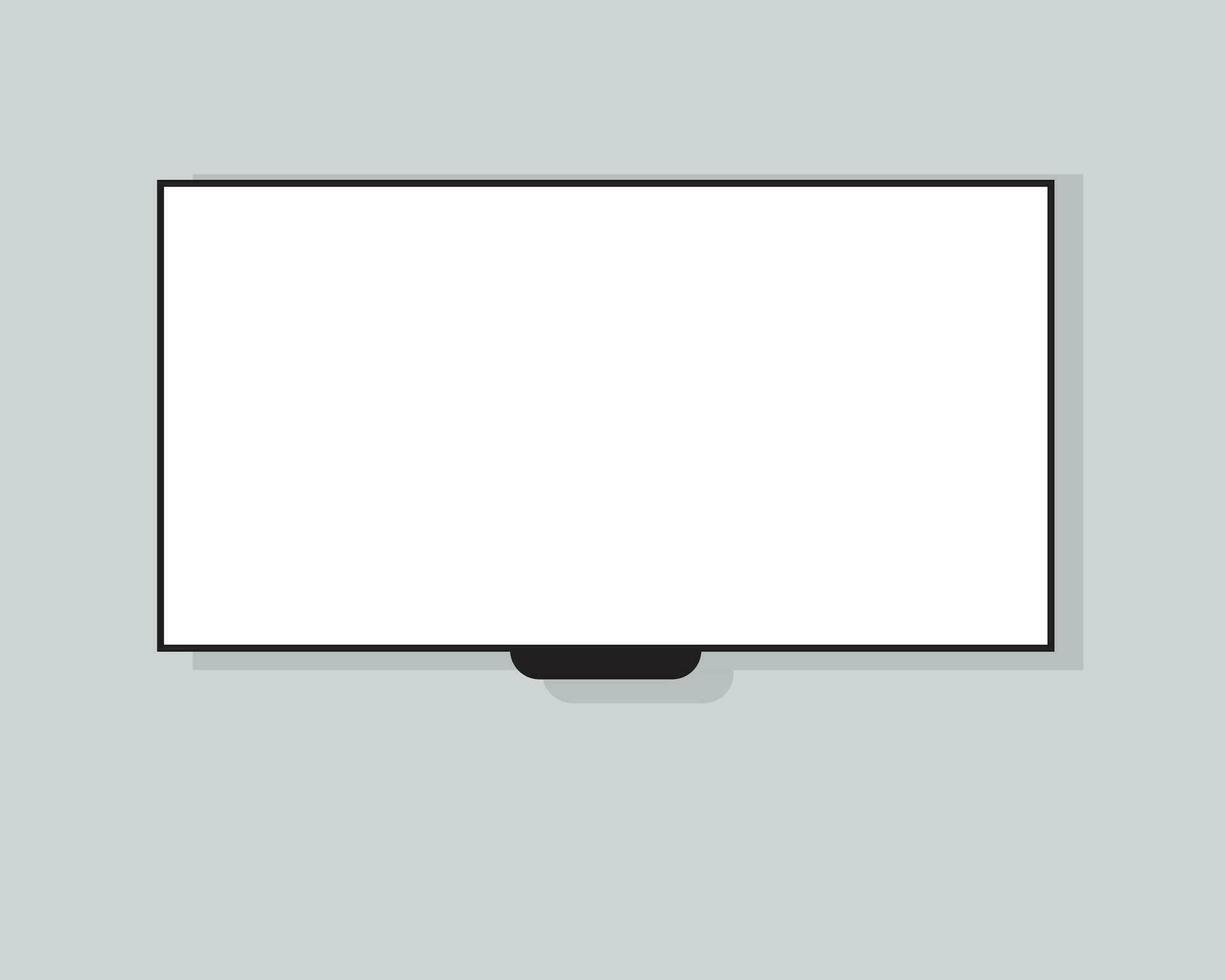 4K TV flat screen lcd or oled, plasma, realistic illustration, White blank monitor mockup. wide flatscreen monitor hanging on the wall vector