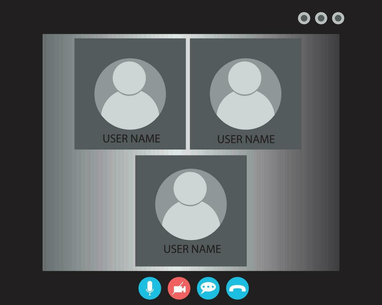 Video Call screen template. Video call Interface for social communication app. Video conference. Mockup Videoconferencing and online meeting workspace vector page